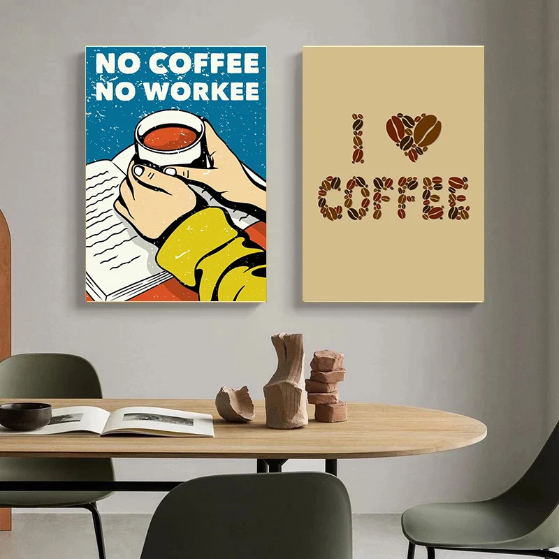 Vintage Inspired Coffee Time Quote Cafe Coffee Shop Art Poster Canvas Painting Wall Prints Picture for Living Room Home Decor