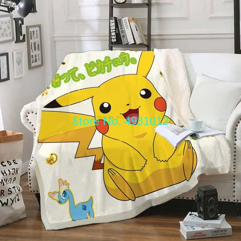 

Kawaii Pokemon Pikachu Cartoon Warm Super Blanket70x100cm Soft 3D Flannel Lamb Sherpa Blankets Baby Kids Gift Throw Sofa Bedroom