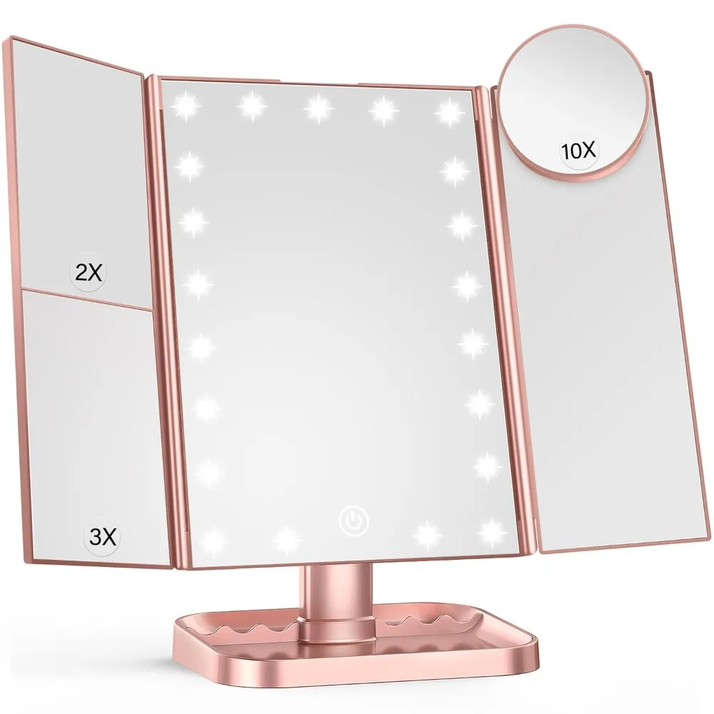 

Makeup Mirror, 10x/3x/2x Magnification, with Light, Touch Operation, Dual Power Supply, Portable LED Makeup Mirror