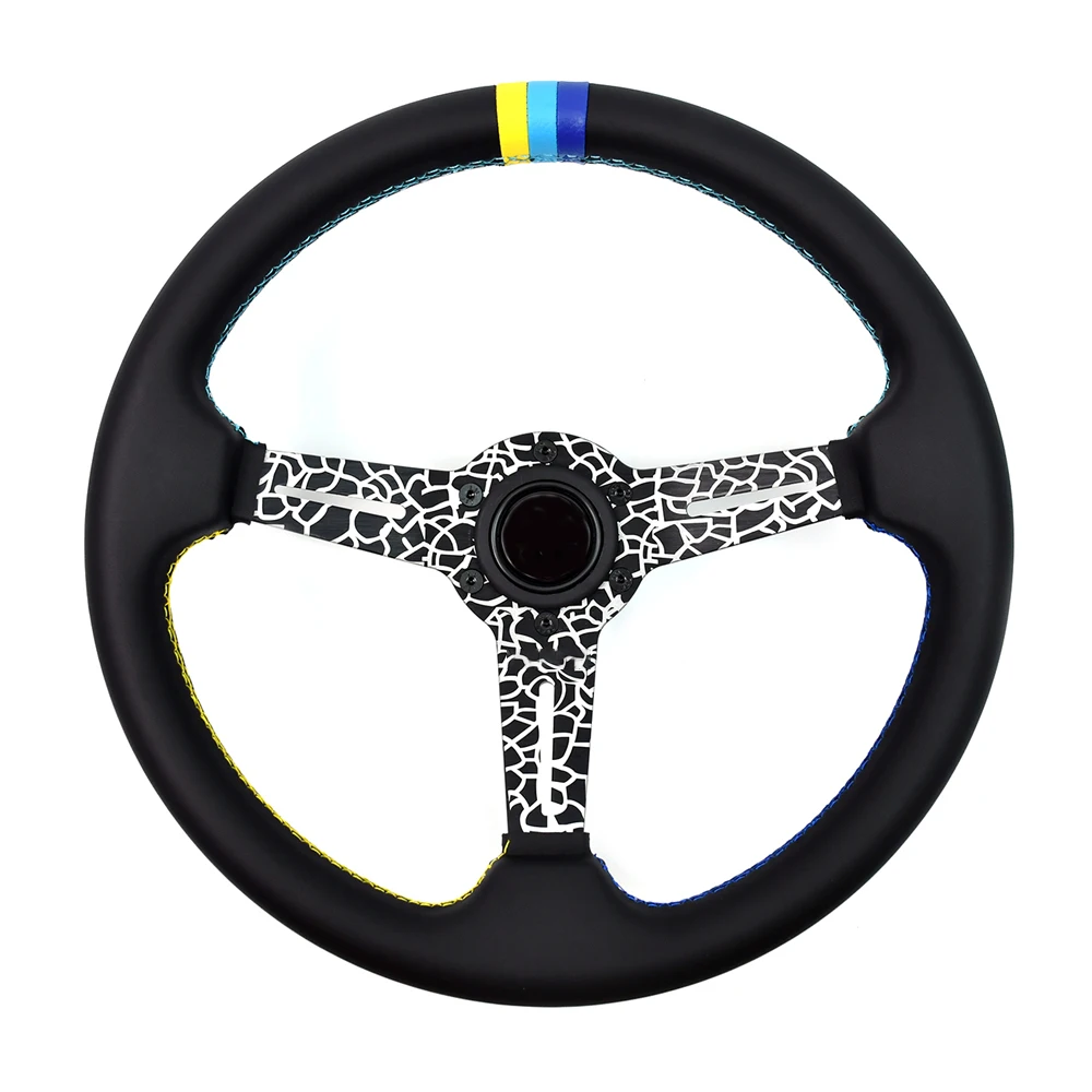 

350mm PCD 70MM Classic Steering Wheel Microfiber/Suede Leather Falt Simulation Steering Wheel with 3-color Connector