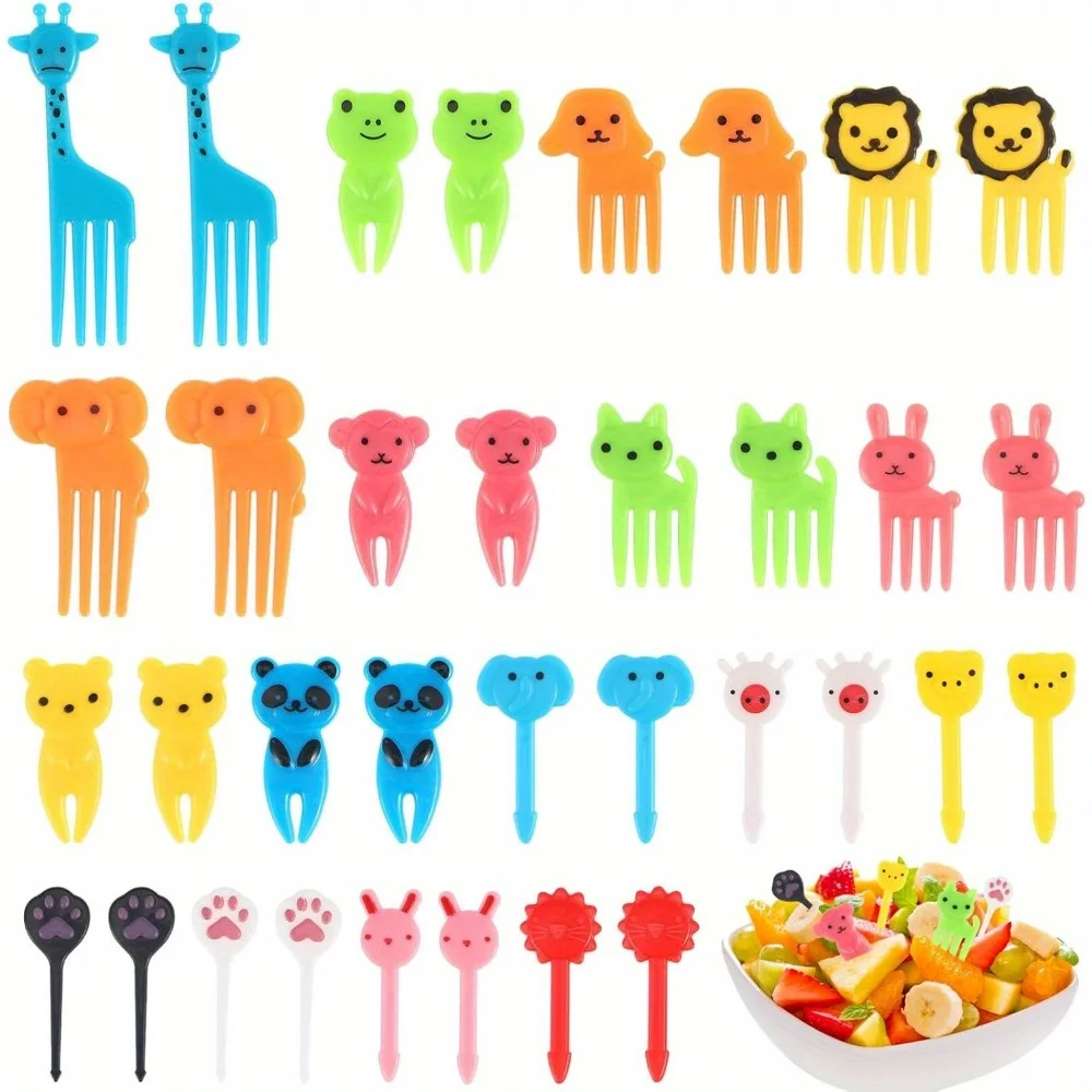 30Pcs Food Picks Mini Fruit Food Toothpicks Plastic Reusable Lunch Animal Dessert Forks Picks For Cake Dessert Pastry Party Supp