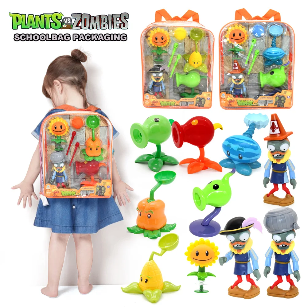 Plants Vs Zombies 2 PVZ Storage Backpack Children's Schoolbag Pea Shooter Shooting Toy Doll Model Suitable Gifts Noble Barricade