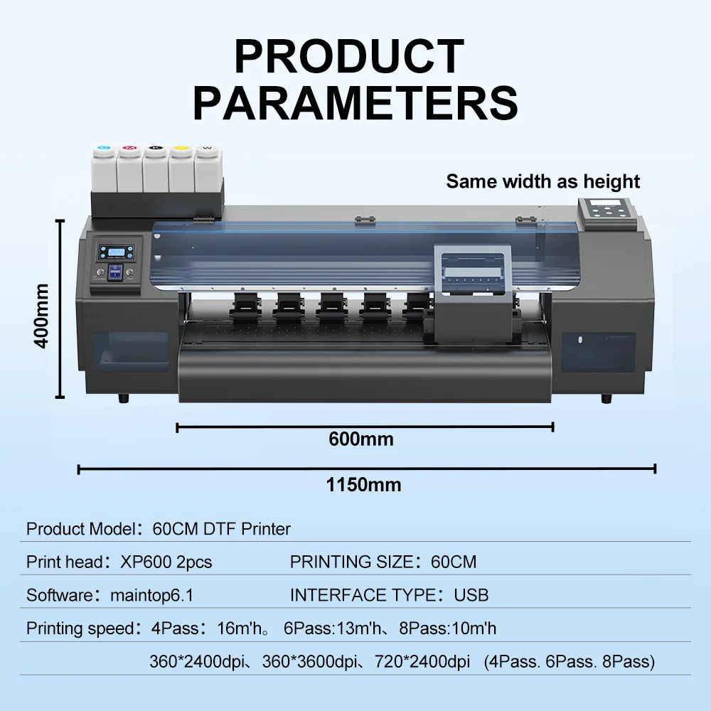 A1 DTF Printer For Epson Dual XP600 Print Heads Directly to Film Transfer Printer T shirt Printing Machine For all Textile Print