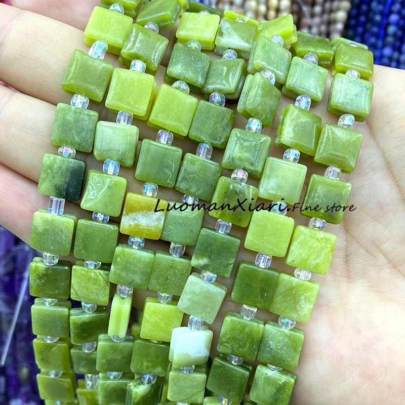 10mm Flat Cube Natural Stone Amethyst Amazonite Jade Loose Spacer Beads for Jewelry Making Diy Earrings Bracelet Accessories