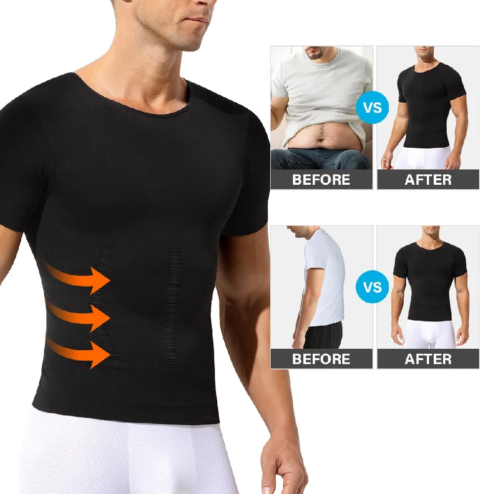 1PCS Seamless Compression Shirt for Men, Slimming Abdomen Body Shaper Short Sleeve Vest, Workout Undershirt for Daily Training