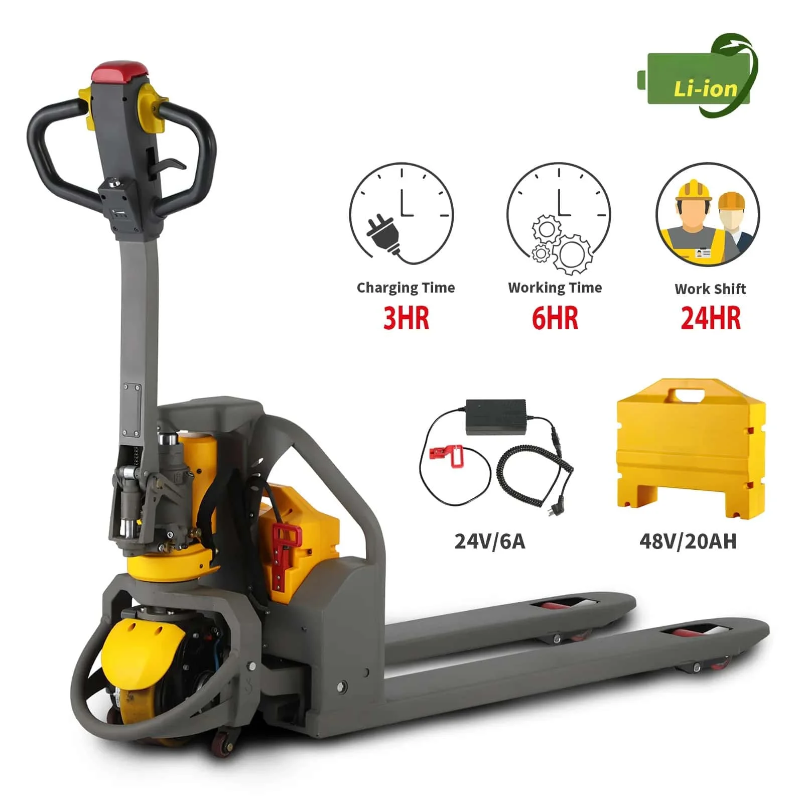

Electric Pallet Jack 1.5ton 1500kg 3300lbs Capacity Lithium Hydraulic Electric Pallet Truck