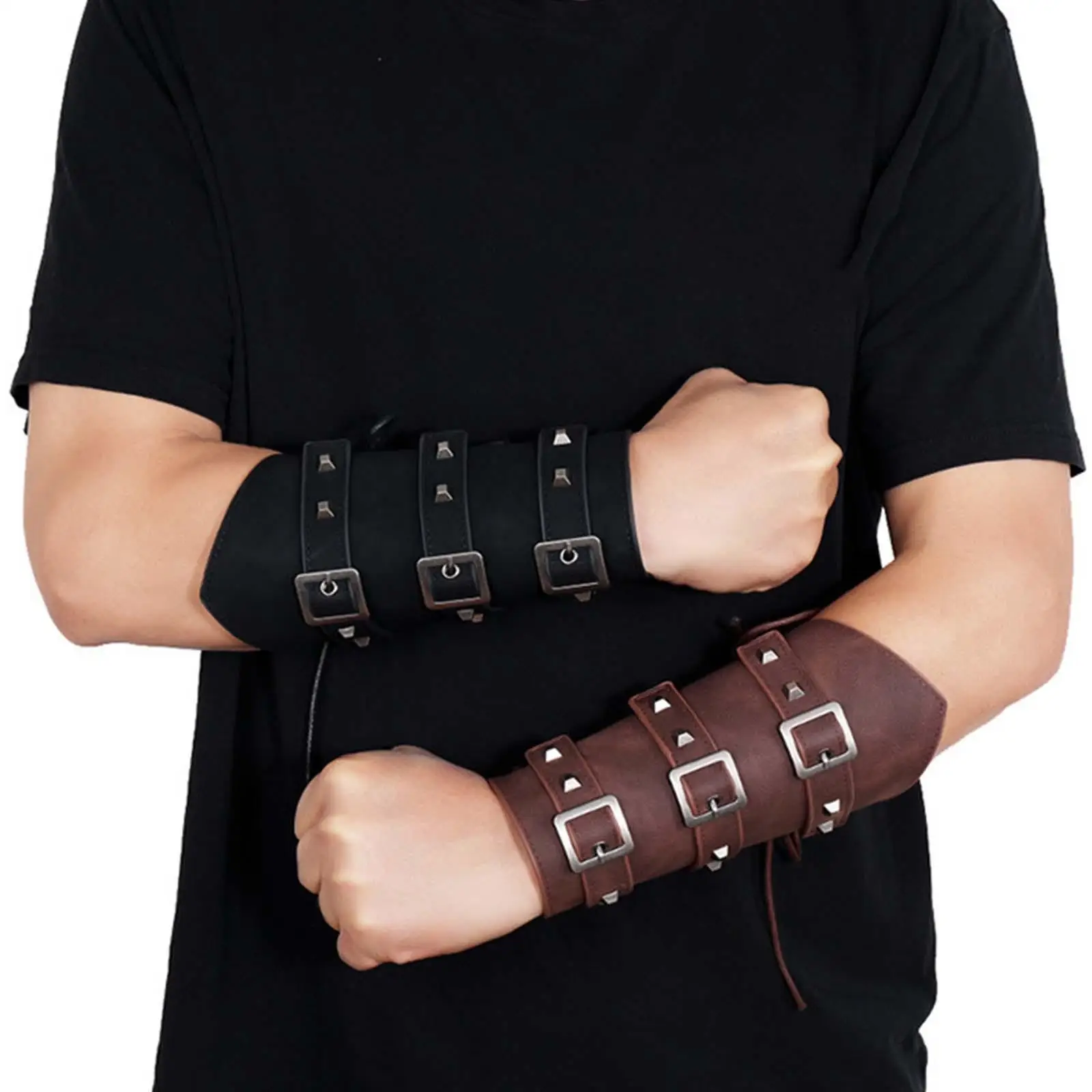 Synthetic Leather Unisex Punk Fashion Wristband Bracelet Bangle Arm Cuff, Generic , Biker Gothic Medieval Cosplay Dress