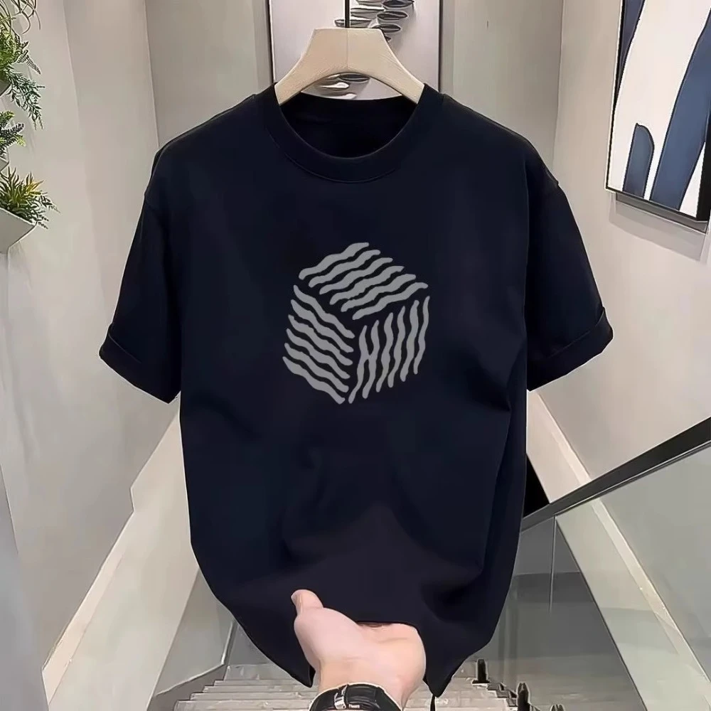 

motorcycle 2025 T-shirt round neck trend loose plus size women's summer pure cotton new magic cube print short sleeve