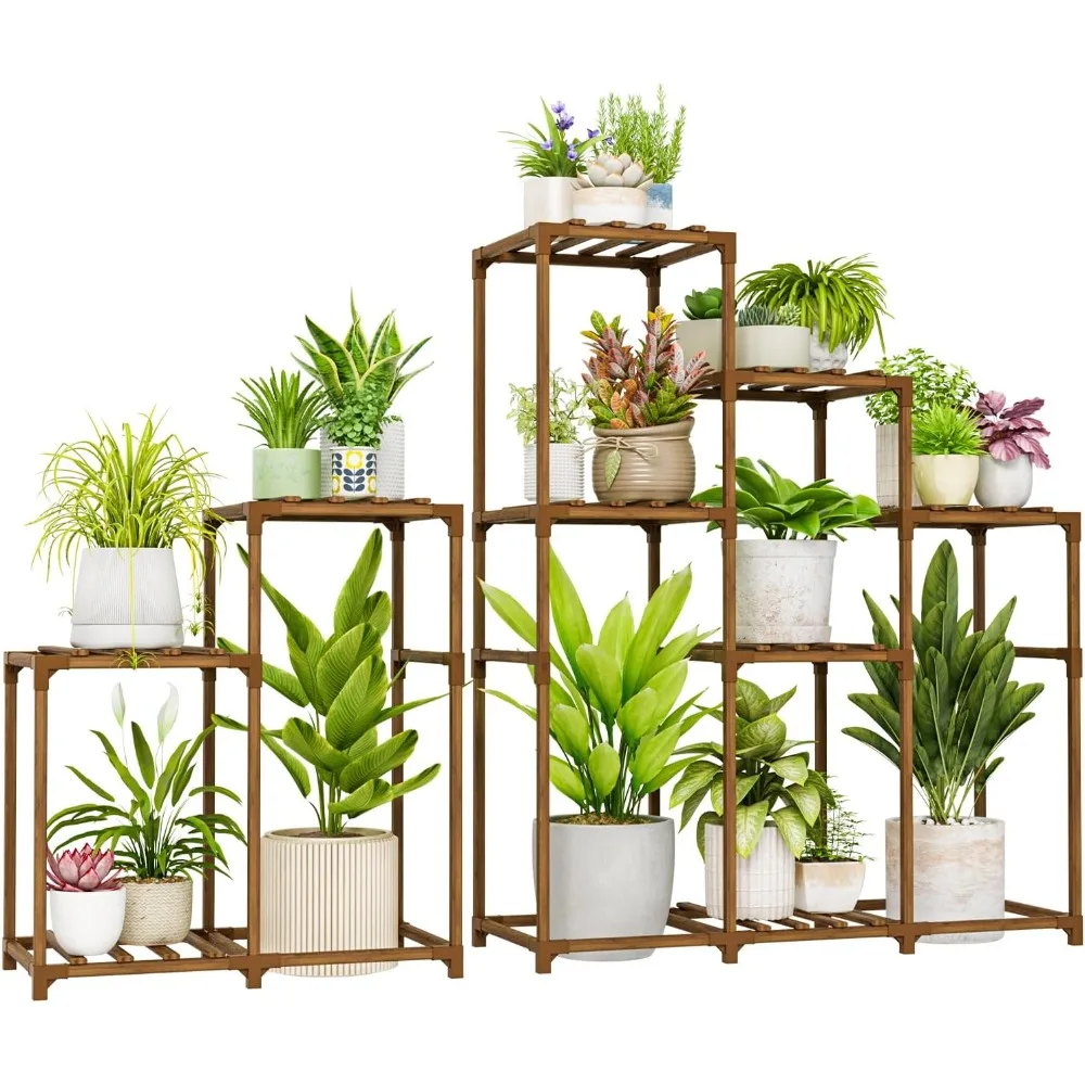 

Bamworld 2 Sets of Package Corner Plant Stands Indoor Tall Plant Shelves Outdoor for Multiple Plants 10 Pots Wooden Plant Rack