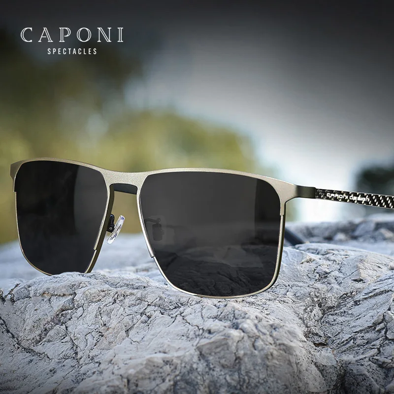 

CAPONI Carbon Fiber Sunglasses Men Polarized Driving Outdoor Sun Glasses UV400 Protect Original Brand Designer Shades CP28964