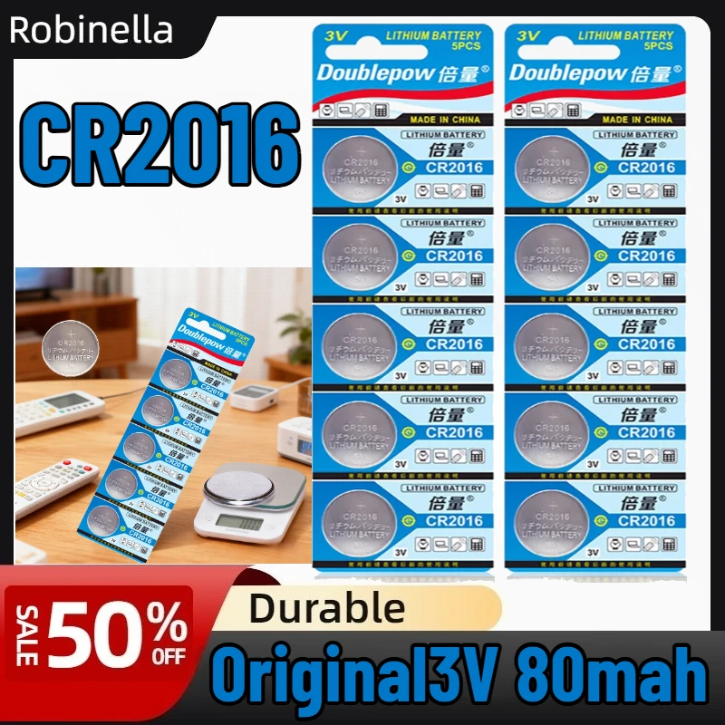 

CR2016 3V Lithium Button Cell Battery 5-50 PCS Bulk Pack for Smart Door Lock, Car Key Fob, Watch, Calculator, Remote Control