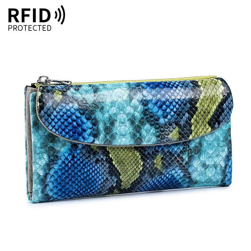 Serpentin Pattern Genuine Leather Purse Long Real Cow Leather Wallet Women Unique Clutch Bag for Girls