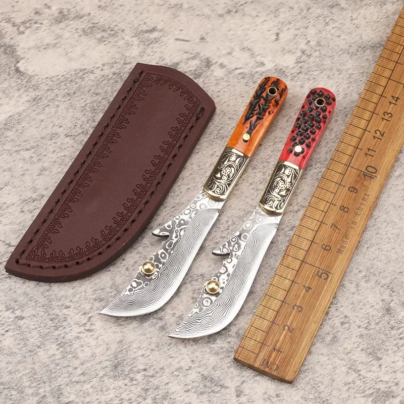 Damascus Steel Small Fixed Blade Knife Natural Cowbone Handle Outdoor Camping Survival Tool New Collection Knifes For Men