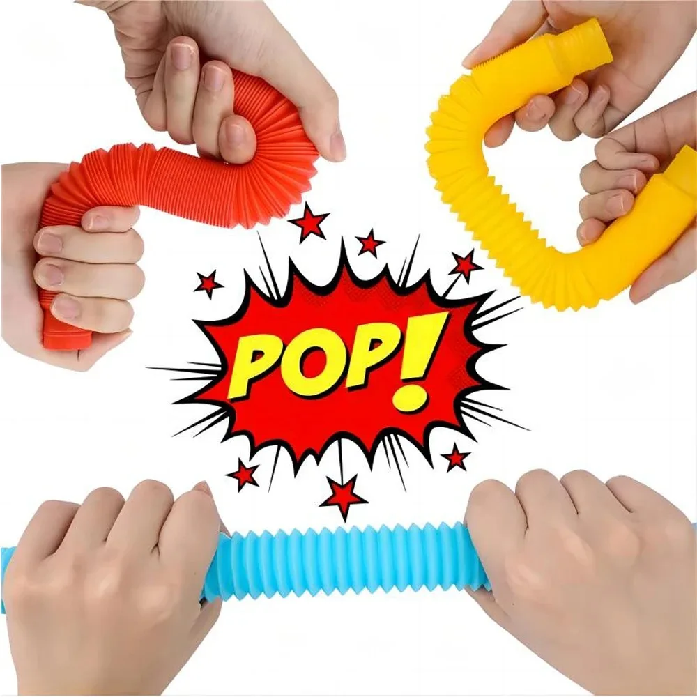 10pcs Flexible Creative Colorful Freely Deformable Stretch Bellows Tube Toys Children\'s Vent Decompression Fun Telescopic Tube