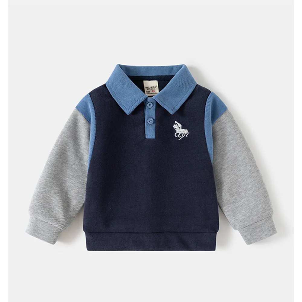 

Толстовка с рукавами Color Block для мальчиков и отложным воротником с вышивкой