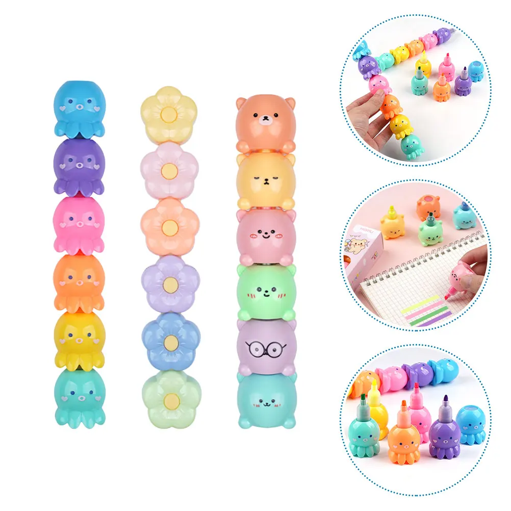 

3 Sets Cartoon Highlighter Cute Markers Mini Highlighters The Flowers for School Plastic Pens Aesthetic