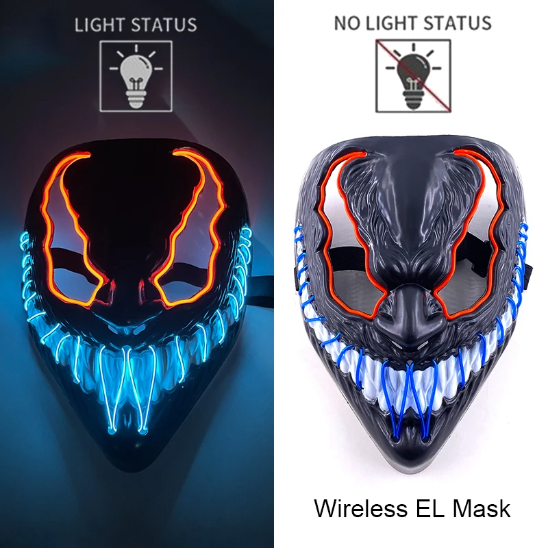 Wireless Halloween Party Mask LED Luminous Mask Glowing Neon Cosplay Mask Horror Full Face Mask Props