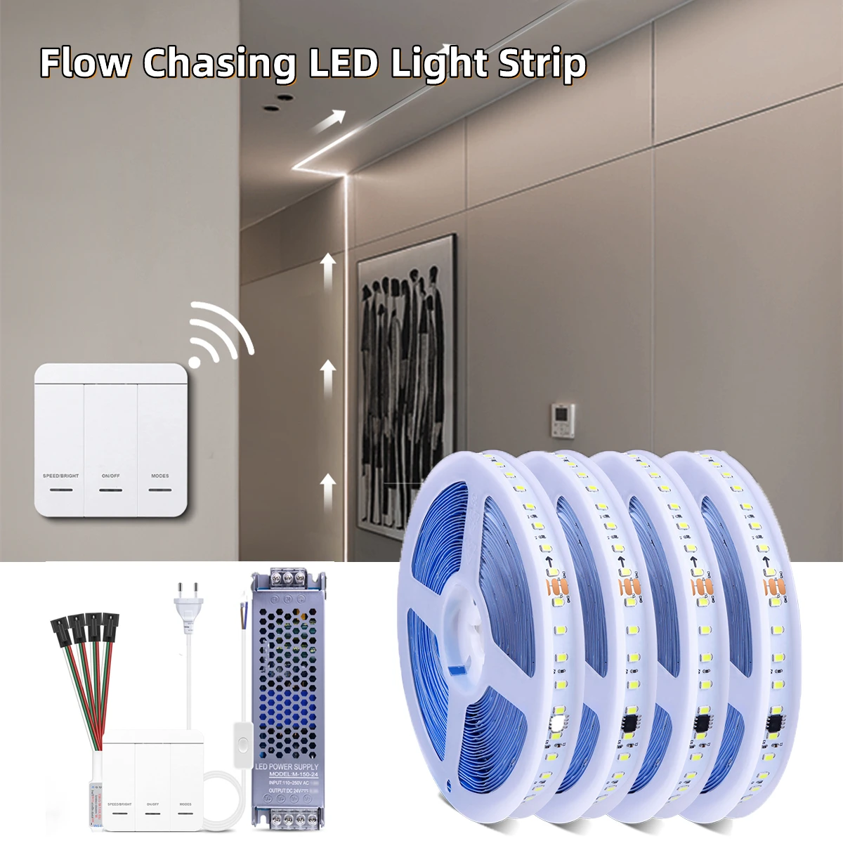 Hallway Stair Flow Water LED Strip Wall Decorative 24V Dimmable Horse Race Addressable Pixel Ribbon Indoor LivingRoom Decor Tape