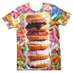 Colorful Cake Donuts T Shirt For Men Fashion Food Graphic T-Shirt Women Round Neck Short Sleeve Kids 3d Printed Funny Tee Shirts