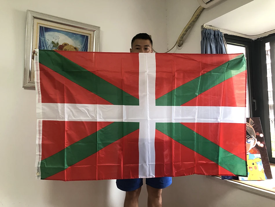 SKY FLAG Flaga baskijska 90x150cm 3x5ft dwustronnie drukowany poliester wiszący Hiszpania Hiszpańska flaga baskijska ikurrina