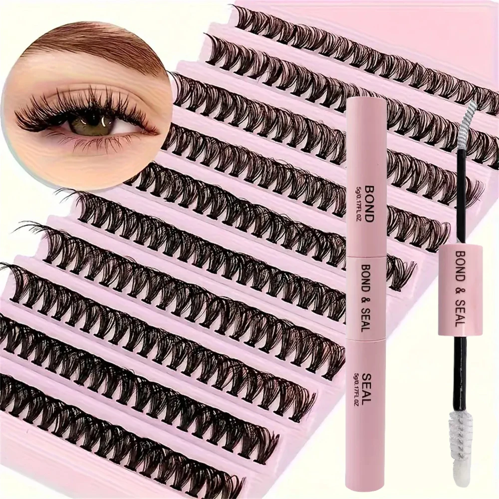 DIY eyelash extension kit 200 eyelash clusters with adhesive and sealing, single eyelash set cluster eyelash slender C D curly
