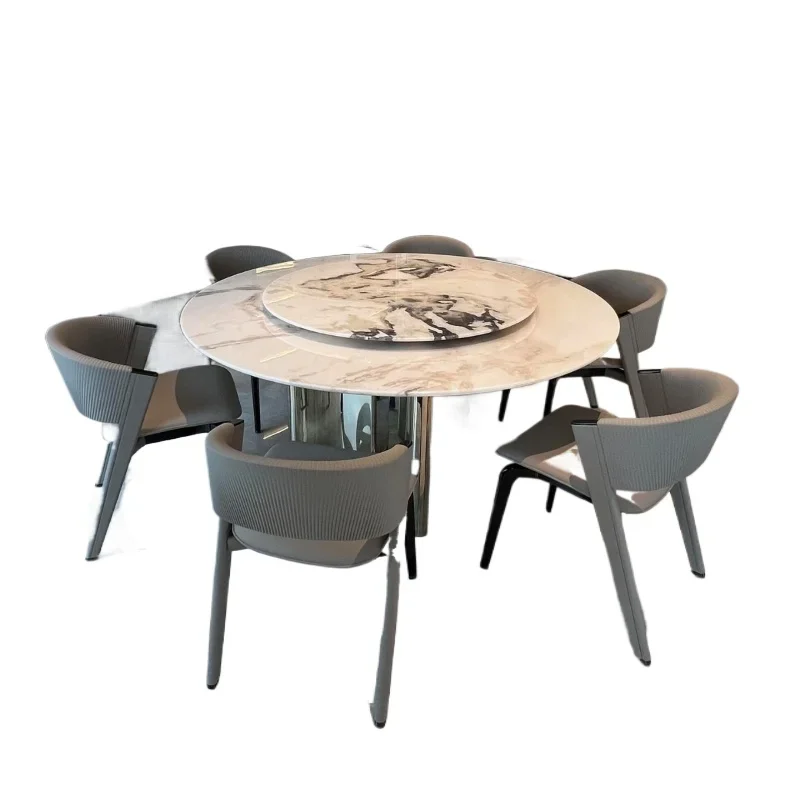 Luxury stone dining table Villa restaurant Household light luxury simple high-end marble round dining tab le