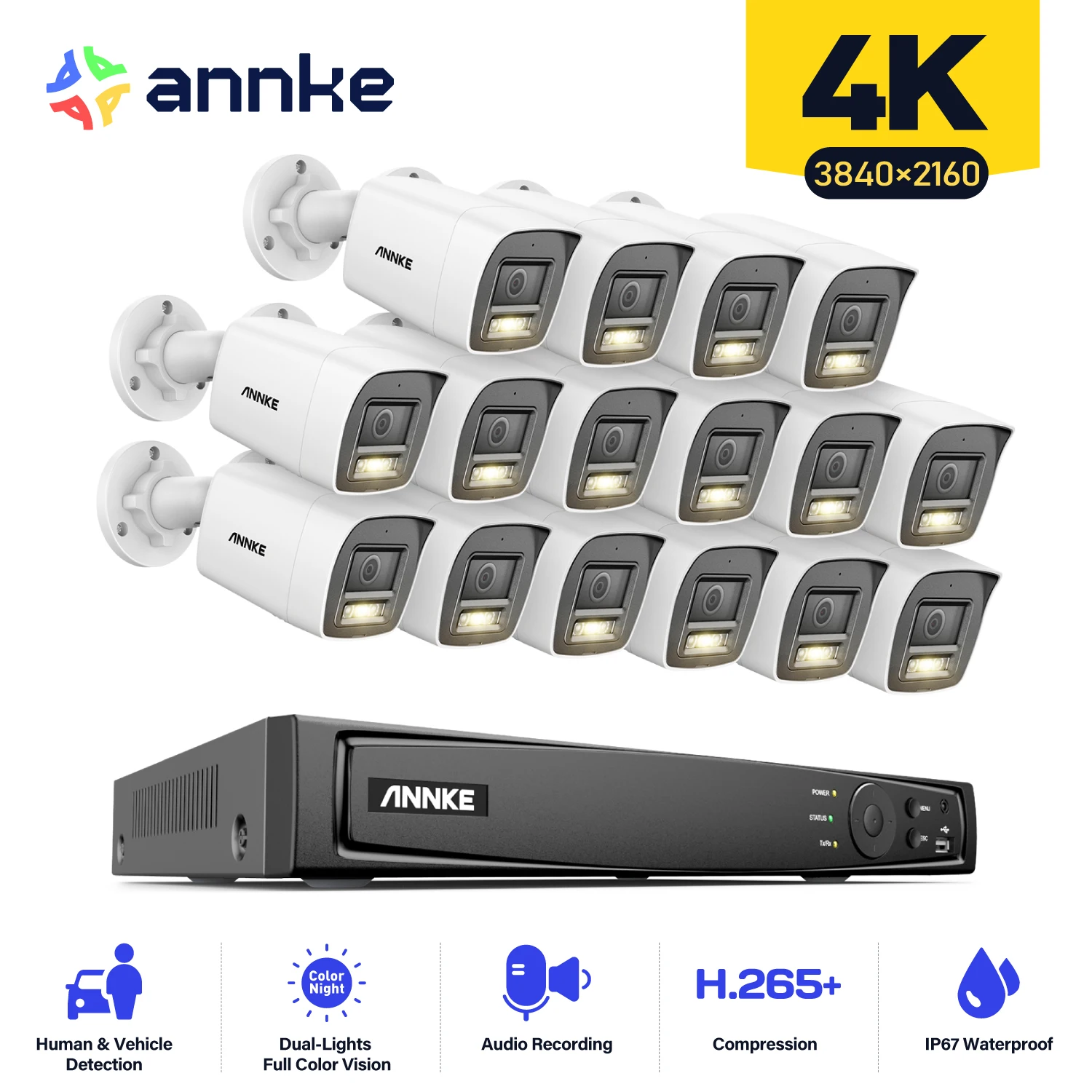 

ANNKE 16CH 8MP POE Security Camera System,4K NVR Kit CCTV Two Way Audio Outdoor 16PCS IP Camera H.265+ Video Surveillance Set