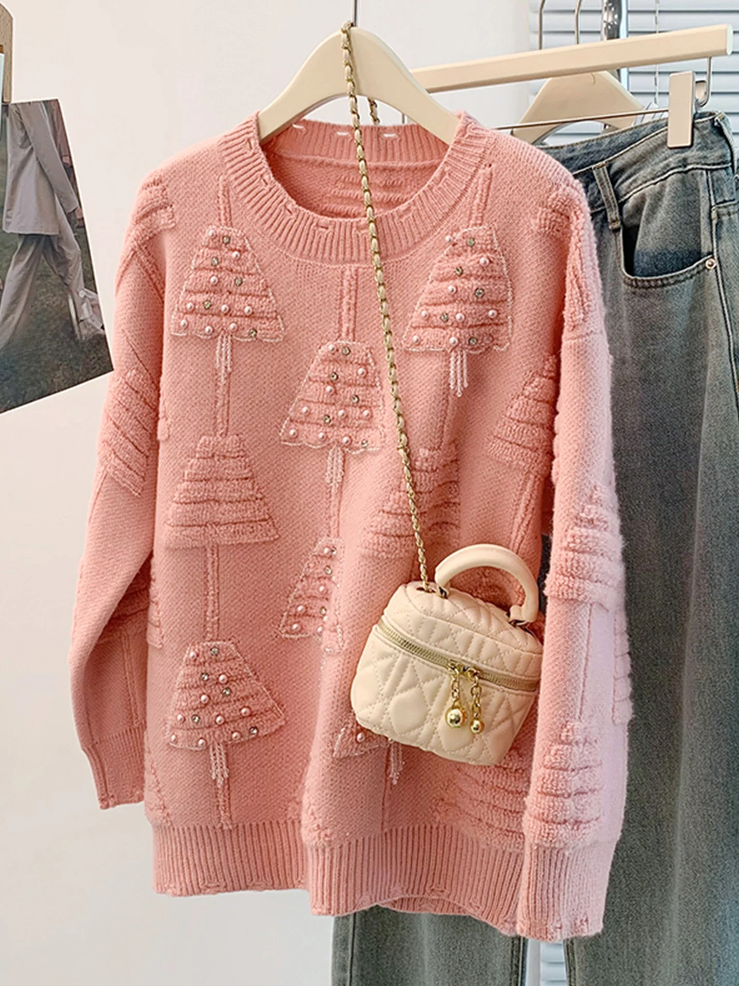 

Уникальный красивый розовый свитер Cisas Tree для женщин, осенне-зимний, свободный, в стиле оверсайз, высококачественный вязаный свитер больших размеров для полных женщин.