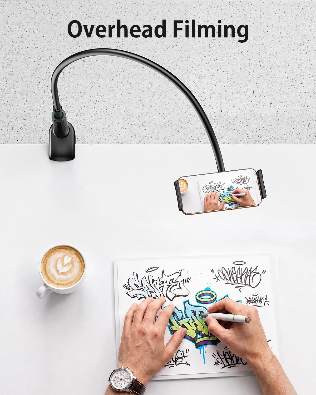 Eary Gooseneck Phone Holder for Bed Stable Flexible Arm Stand for Desk 31.5" Long Arm Hands-Free Viewing Bedside Desk Fits 4-13"