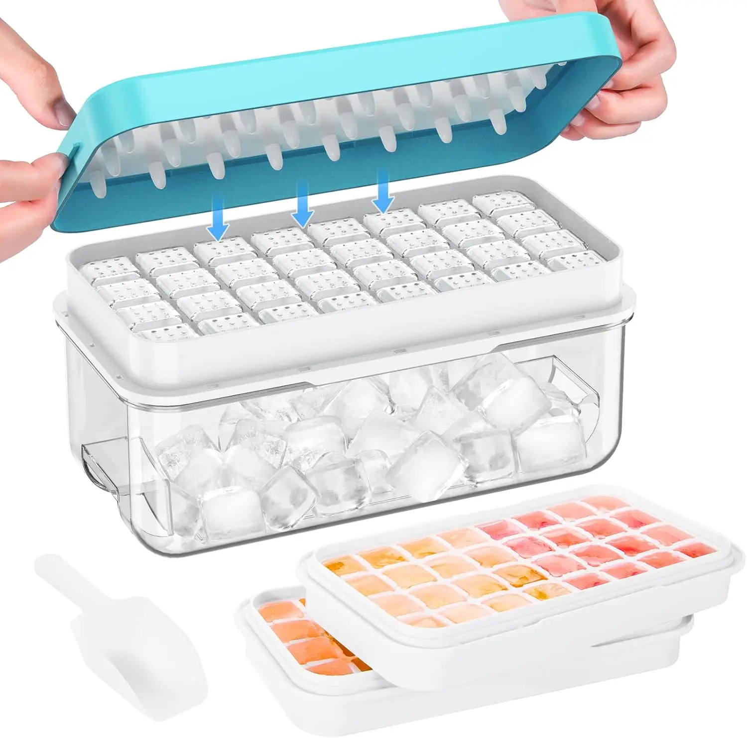 

Ice Cube Tray with Lid and Bin Ice Trays for Freezer Ice Cube Trays for Freezer with 2 trays Container Lid&Ice Scoop BPA Free
