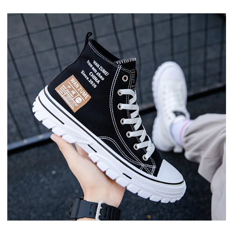 Spring Autumn Men's Trendy Casual Sports Shoes, Men Korean Version Fashionable High-top Canvas Shoes
