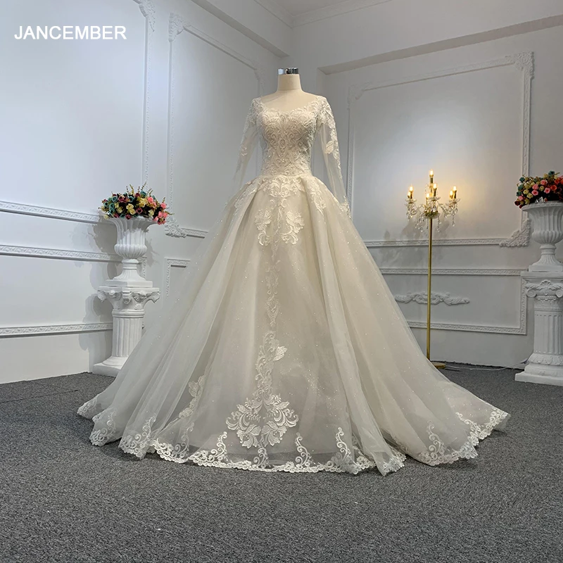 Romantic Long Sleeves Wedding Dresses Classic Bead Dress For Bride Customized Floor-length Bridal Gown Vestido De Novia LSB031
