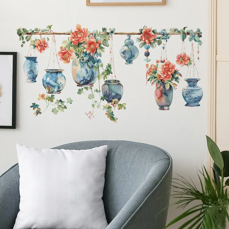 Farbige Vasen Blumen Wandaufkleber Wohnzimmer Hintergrund Dekor Tapete für Schlafzimmer Heimdekoration Selbstklebende Kunst-Aufkleber – Detail 2