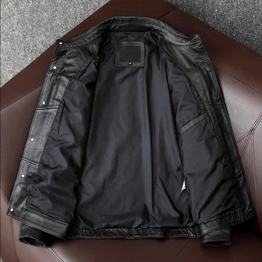 Shipping.Brand Free New Genuine Jacket.sales.black Casual Slim Cowhide Coat.mens Clothing.winter Leather Clothes