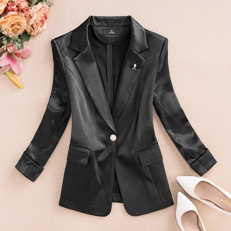 

Летний пиджак с тонкими рукавами семь четвертей и мерцающими цветами, универсальный костюм на одной пуговице, топ, облегающее женское пальто W063