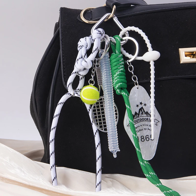 Ins style bag pendant Multi element keychain Nylon woven rope Backpack decoration pendant
