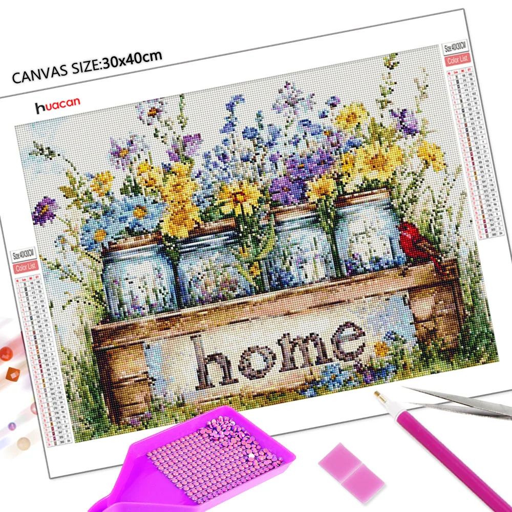 Huacan New 2026 Diamond Painting Daisy Bottle Home Diamond Mosaic Flower Complete Kit Handmade Gift