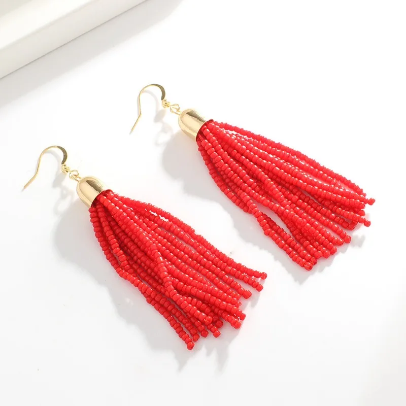 European and American Retro Ethnic Style Handmade Beaded Earrings Feminine and Versatile Bohemian Colorful Tassel Bead Jewelry