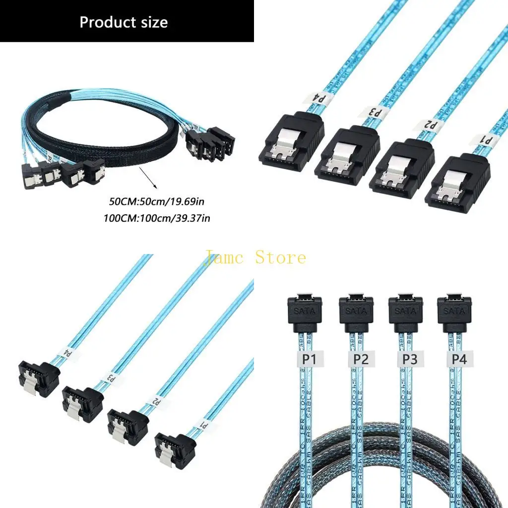 LX0B 4 Way SAS4.0 24Gbps Fast Speed Data Transmission Cable 90 Degree Angled Connectors for Server Storage Environment