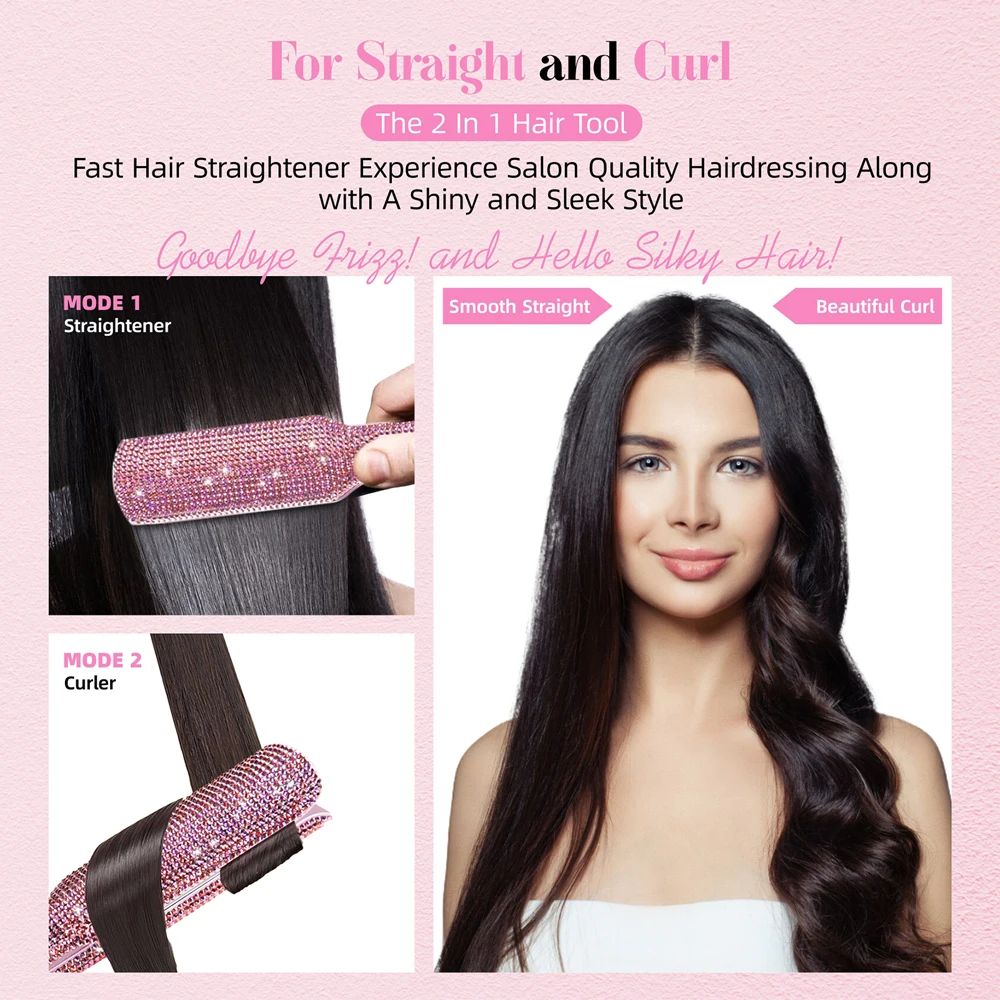Rhinestones Flat Iron Professional Hair Straightener Curler Hand Made Crystal Diamond With LCD Display Titanium Wide Plate Irons image 3