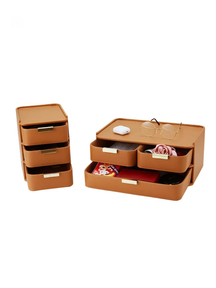 Household entryway, leather drawer-type storage box, cosmetics organizer box, dustproof