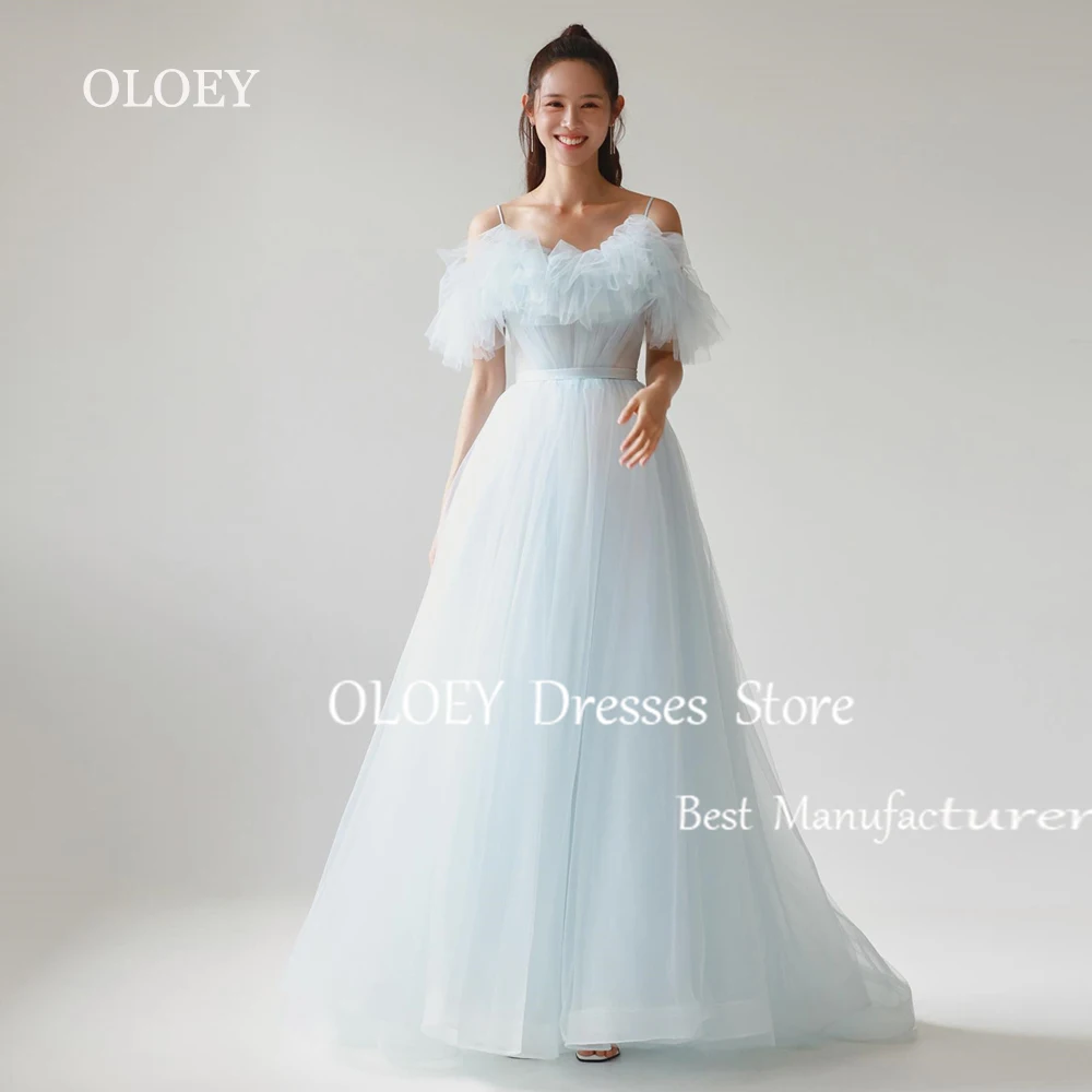 OLOEY-vestido de casamento coreano azul claro para mulheres, sessão fotográfica, cintas de espaguete, ombro, vestido de baile, linha A, dama de honra, personalizado