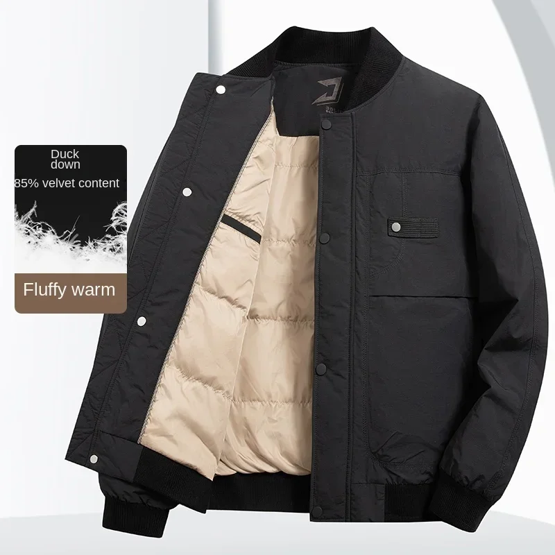 Winter White Duck Down Men's Baseball Collar Short Down Jacket Stand Collar Casual Light Workwear Men's Jacket