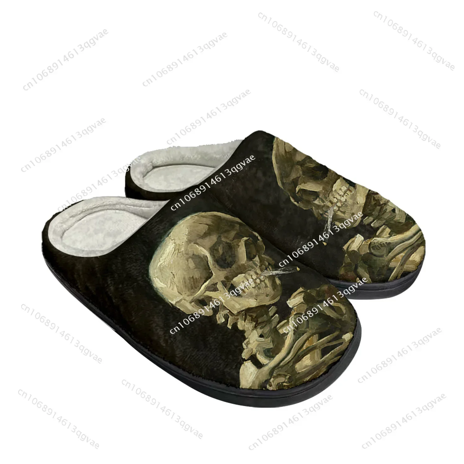 Van Gogh Painting Smoking Skeleton Home Cotton Custom Slippers Mens Womens Sandals Plush Bedroom Keep Warm Shoes Thermal Slipper