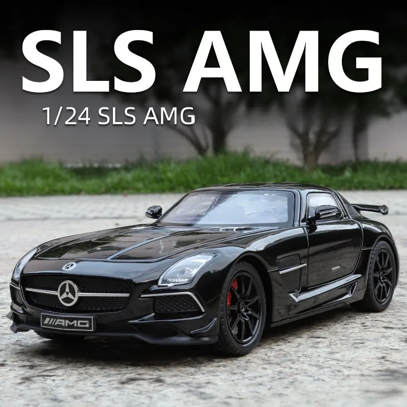 1:24 scale mercedes benz sls amg alloy diecast model car four doors open transparent hood pull back light sound kids gift