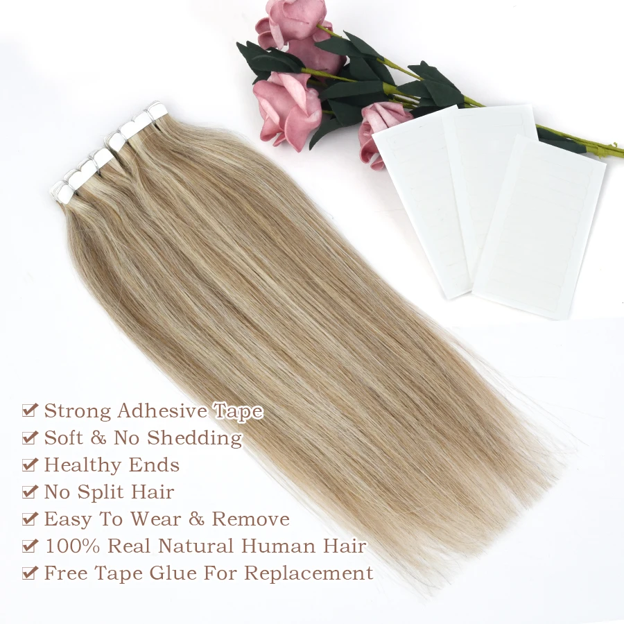 AW Blonde Tape in Extensions 12-24inch Seamless Skin Weft European Natural Hair Extensions 100% Human Hair Invisible Tape On