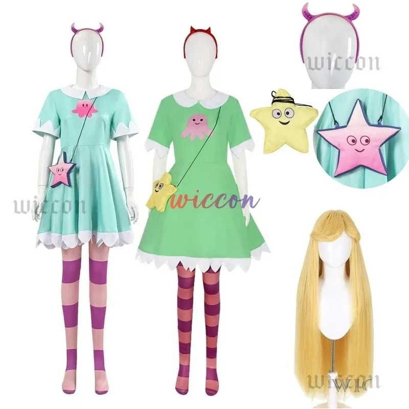 NewAnime Cosplay Mariposa Estrella vs. las Fuerzas del Mal Vestido Verde Peluca Sombreros Calcetines Hallowee1;s'6,y;9'b,5;