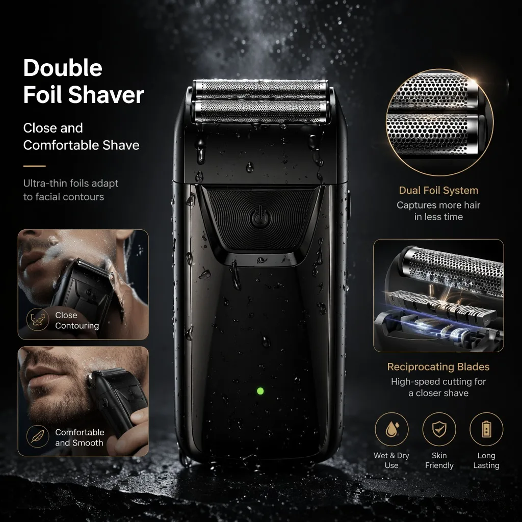 4-in-1 Men's Hair Clipper Set with LED Display, USB Rechargeable Beard & Nose Trimmer, Foil Shaver + 8 Combs for Home & Barber view 8