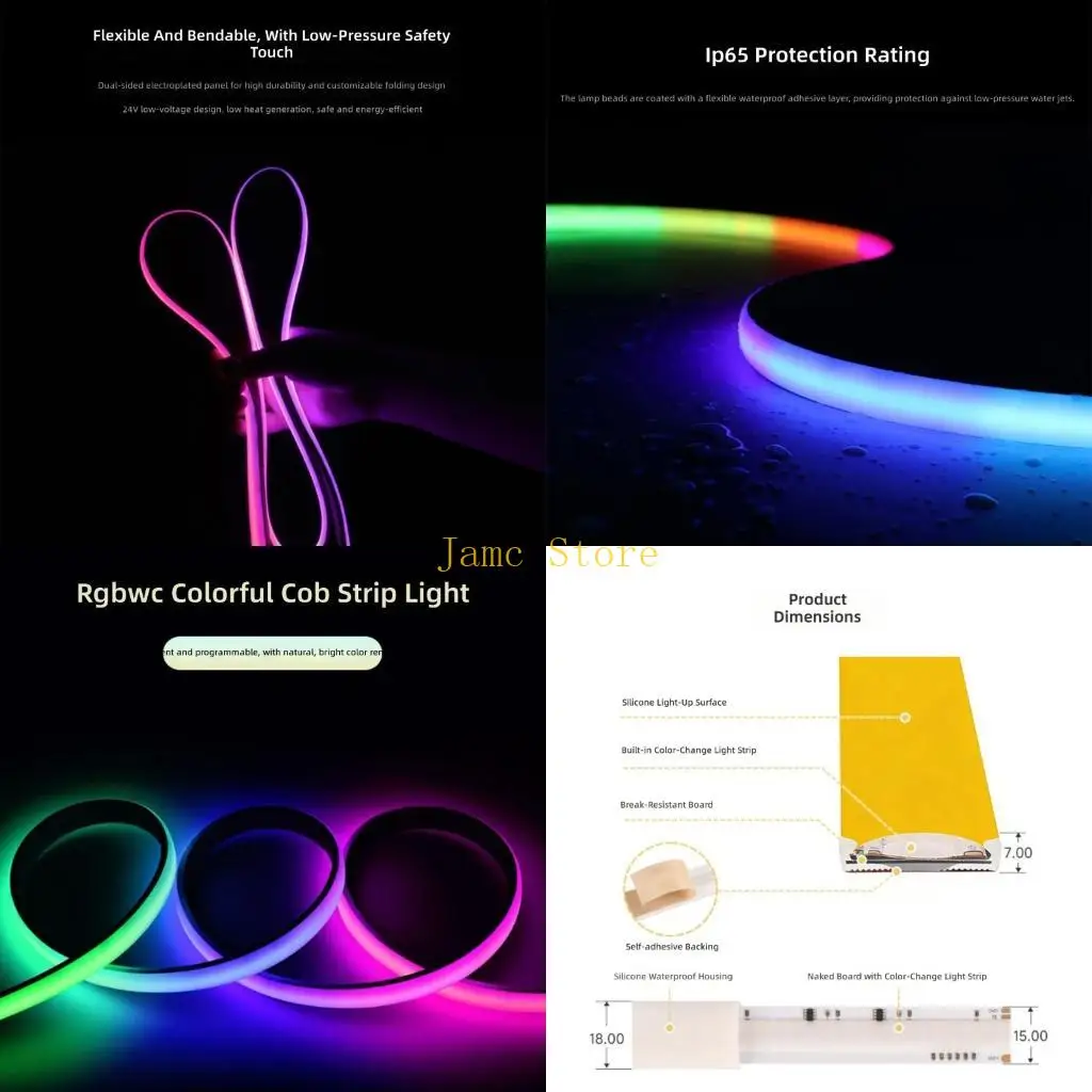 LX0B RGBWC COBs LED Strips Light With WS2812B Chip 1428 LEDs Per Meter IP65 Waterproof For Indoor Outdoor Decoration