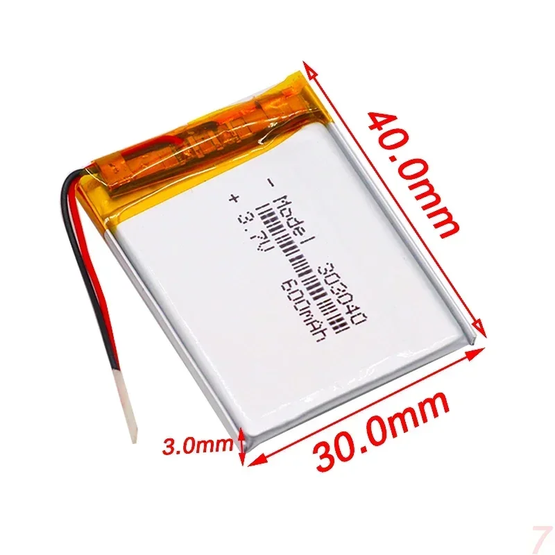 2pcs 303040 Lithium Polymer Battery Rechargeable Li-ion Battery 3.7V 600mAh With PCM For GPS MP3 MP4 MP5 PDA LED Light